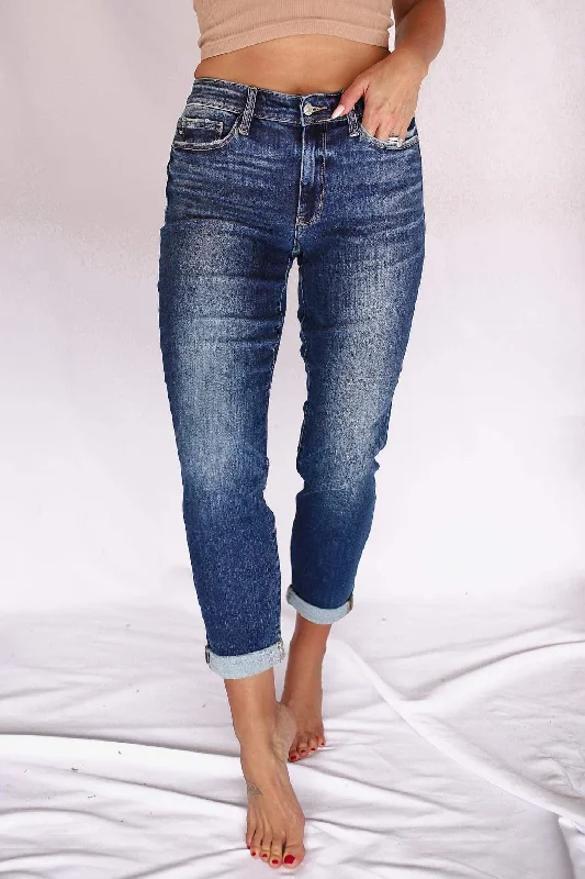 Office Jeans for Professional -London Midrise Cuffed Boyfriend Jeans