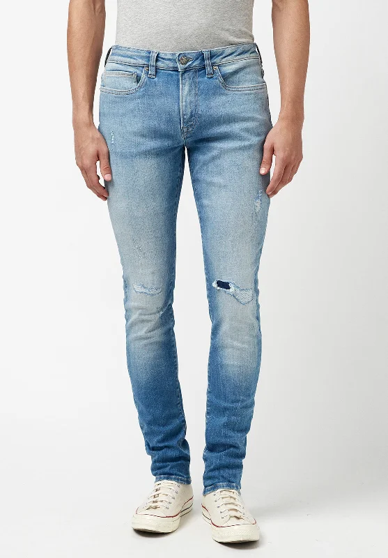 Raw Denim Jeans for Authentic -Skinny Max Men's Jeans in Contrasted and Veined Indigo - BM22860