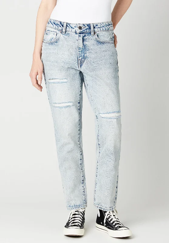 Tapered Jeans for Modern -Relaxed Madison Boyfriend Women's Jeans in Distresses blue - BL15825