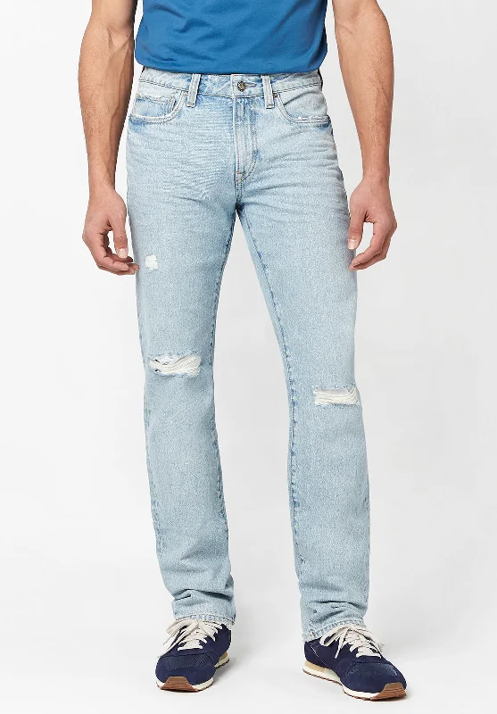 Faded Jeans for Laid-back -Sanded Relaxed Straight Driven Men's Jeans - BM22754