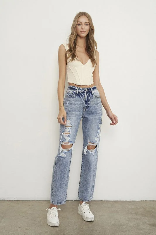 Embroidered Jeans for Detail -SLIM BOYFRIEND JEANS