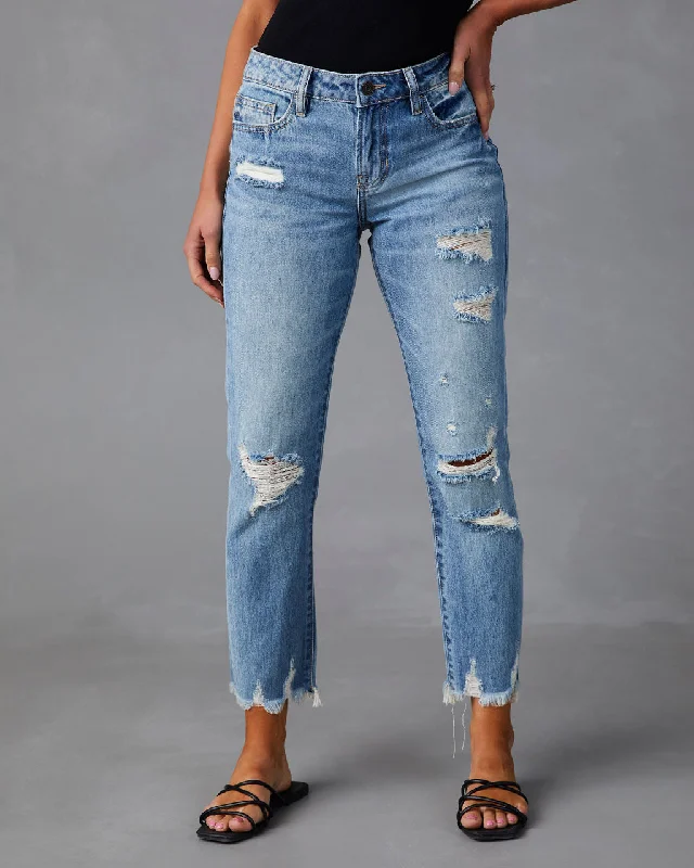 Ripped Jeans for Trendy Look -Nila Mid Rise Distressed Boyfriend Jeans