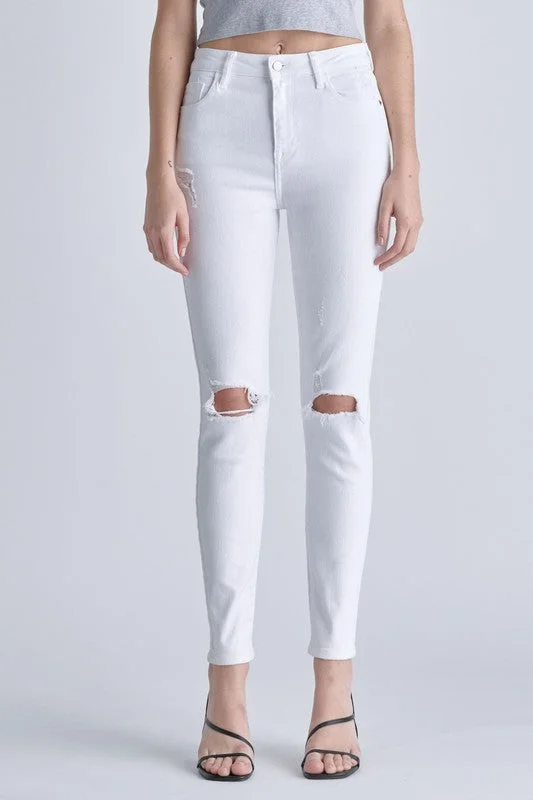 Work Jeans for Tough Jobs -High Rise Distressed Ankle White Jeans