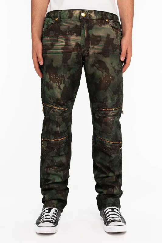 High Waisted Jeans for Shape -MENS BIKER JEANS IN TIE DYE CAMO GREEN