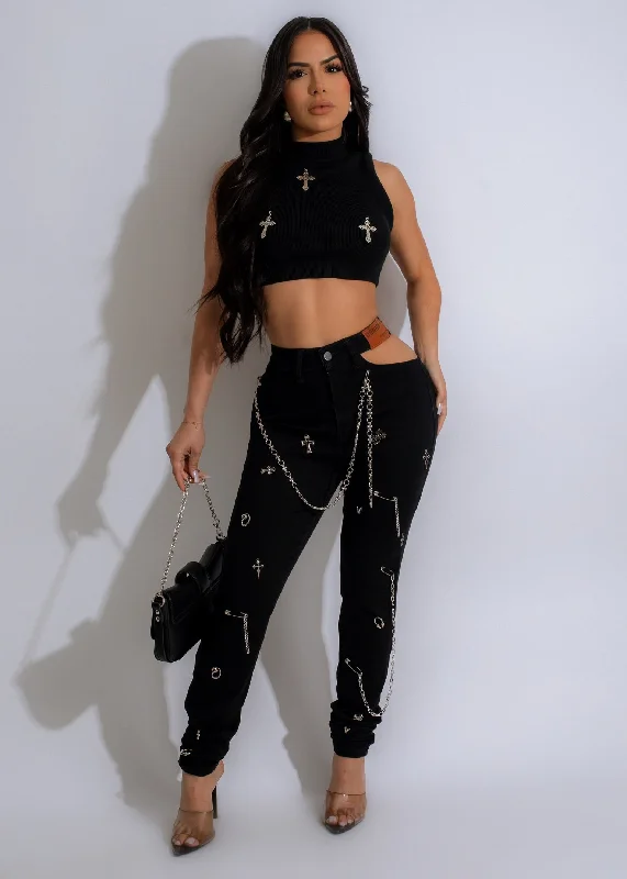 Overalls Jeans for Workwear -Rock You Chain Jeans Black