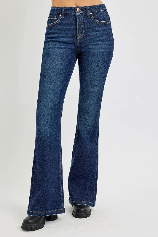 Faded Jeans for Laid-back -RISEN Full Size High Rise Flare Jeans with Pockets WH