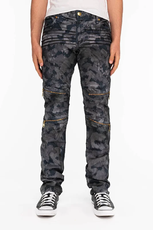 Distressed Jeans for Edgy Style -MENS BIKER JEANS IN TIE DYE CAMO GRAY