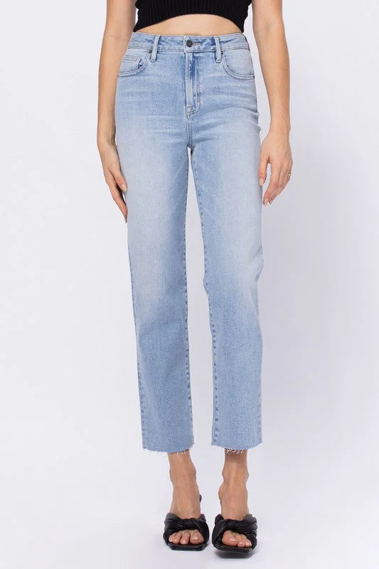 Faded Jeans for Laid-back -Hidden Jeans Super Light Wash Clean Straight Crop Jean