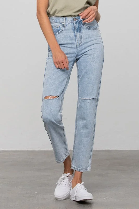 Acid Wash Jeans for Vintage -High Waist Ripped Tapered Jeans