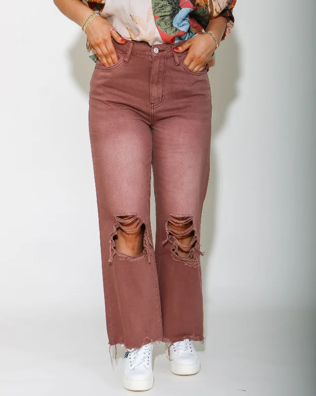 Button Fly Jeans for Traditional -90s Vintage Crop Flare Jeans in Chocolate