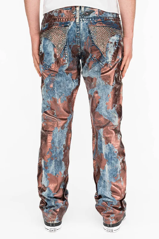 Birthday Jeans for Celebration -MENS LONG FLAP SLIM JEANS IN GOOD TIME COPPER WITH CRYSTALS