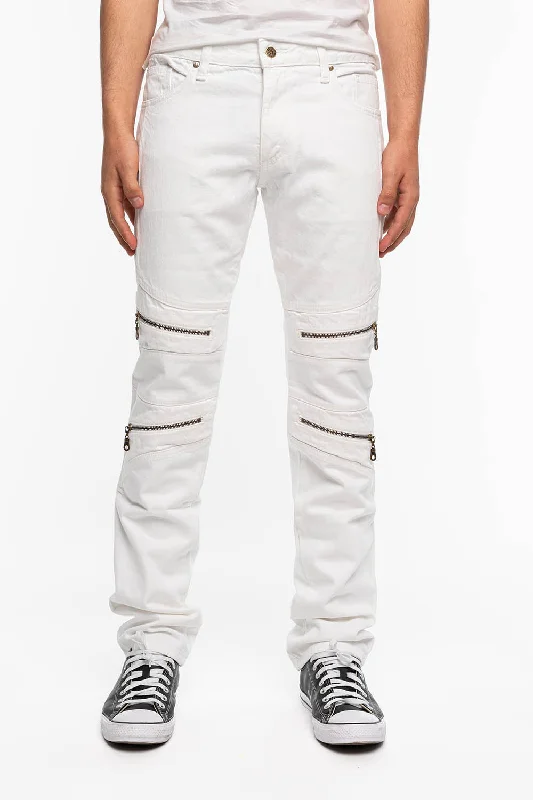 Business Jeans for Dressy -MINI FLAP MENS BIKER JEANS IN WHITE