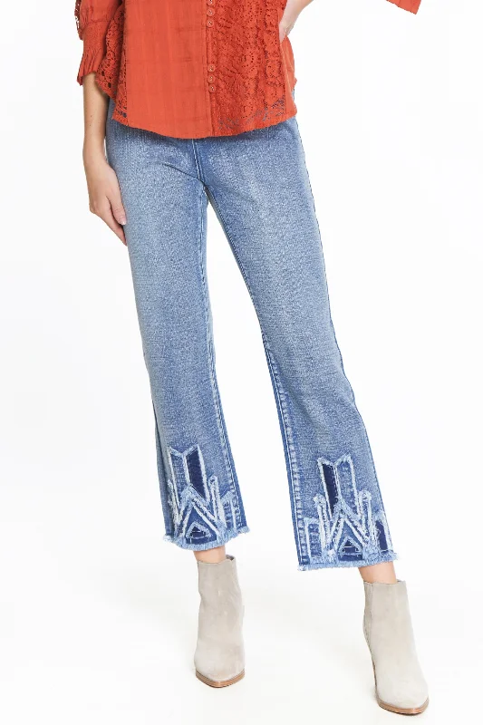 Outdoor Jeans for Adventures -Straight Jean with a Hem Appliqué - Medium Indigo