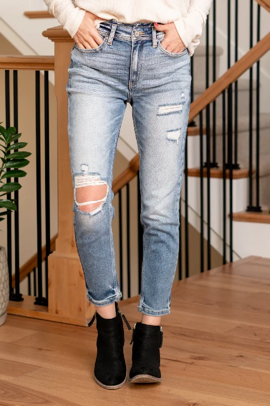 Painted Back Pocket Jeans for Artistic -Katherine High Rise Distressed Mom Jeans