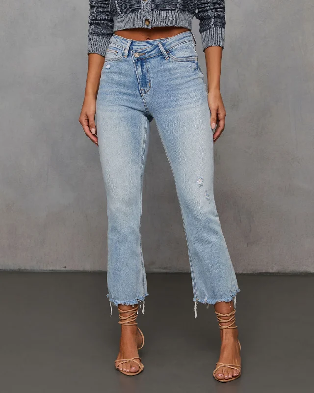 Studded Jeans for Punk -Olivia High Rise Cross Over Crop Flare Jeans