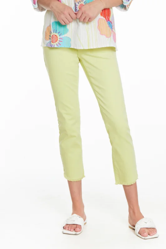 Gym Jeans for Workout -Crop Step Fray Hem Jean- Soft Lime