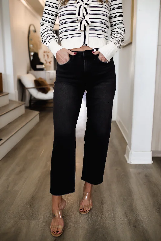 A-line Skirt Jeans for Grace -Ramona Black Barrel Leg Jeans