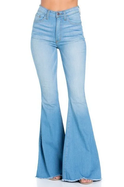 Wide Leg Jeans for Comfort -Logan Bell Bottom Jean in Light Blue -Inseam 32