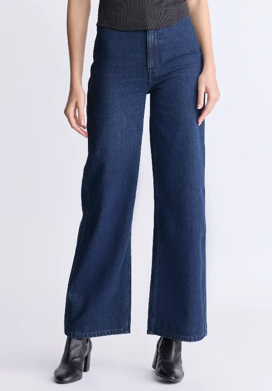 White Jeans for Fresh Look -High Rise Wide Leg Adele Women's Jeans, Dark rinse wash - BL16013