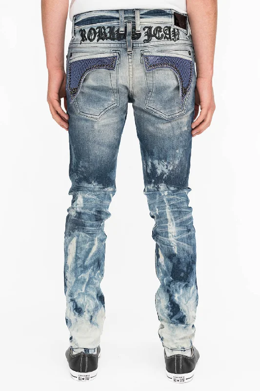 Rolled Shorts Jeans for Style -KILLER FLAP MENS SKINNY JEANS IN CLOUD JAPAN WITH INDIGO CROCODILE FLAPS