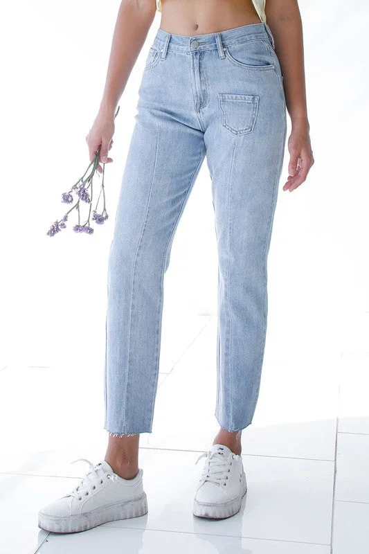 Casual Friday Jeans for Relaxed -Patched Pocket Boyfriend Jeans