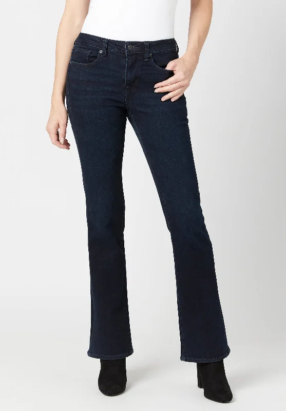 Cuffed Jeans for Stylish Touch -Mid Rise Bootcut Queen Women's Jeans in Dark Blue - BL15832