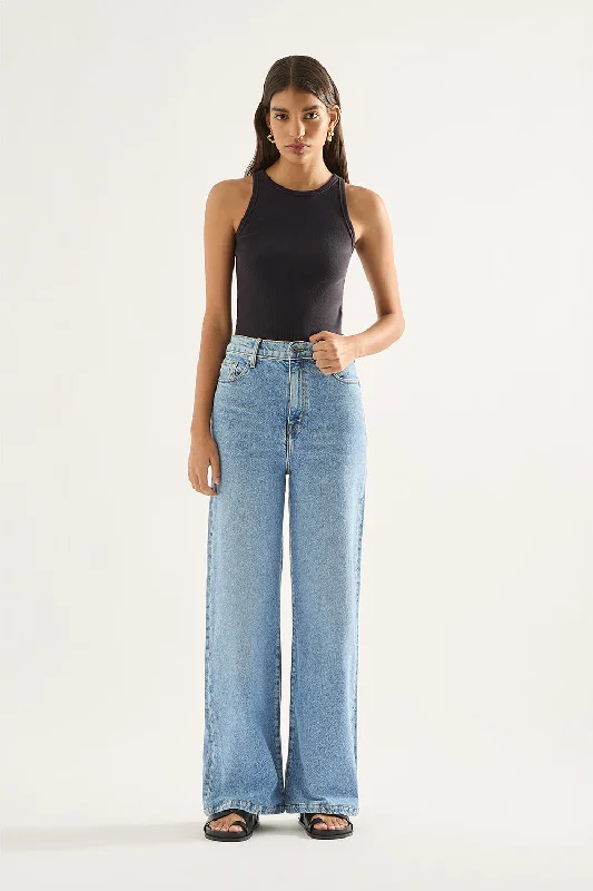 School Jeans for Uniform -Ellie High Rise Wide Leg Jean - Era Blue