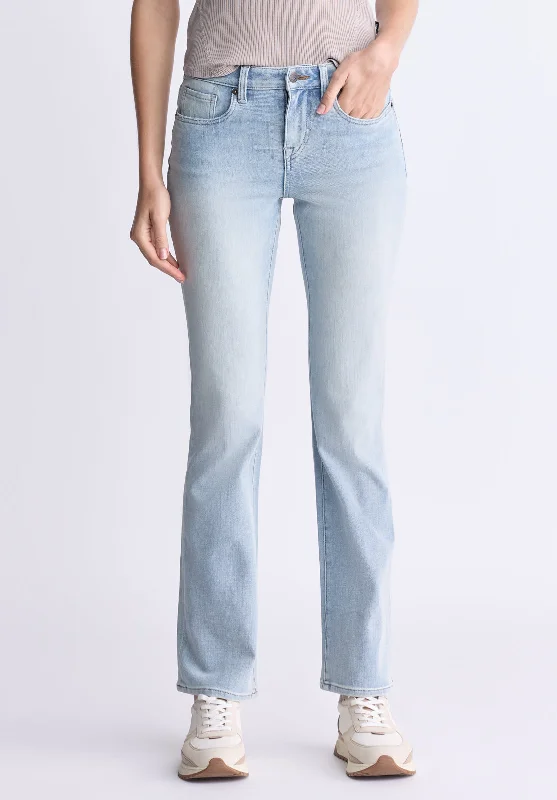 Button Fly Jeans for Traditional -Mid Rise Bootcut Queen Women's Jeans, Vintage light blue - BL15985