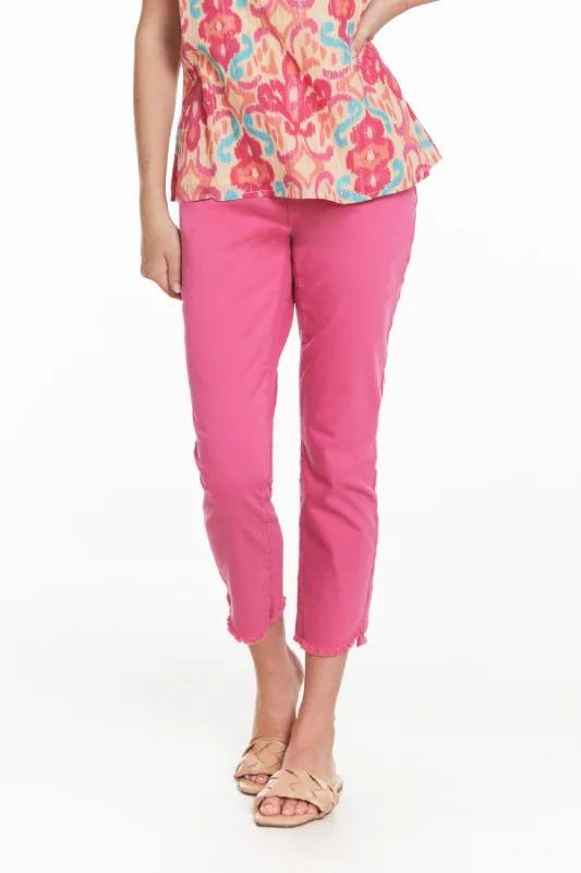 Club Jeans for Social -Crop Step Fray Hem Jean- Bright Pink