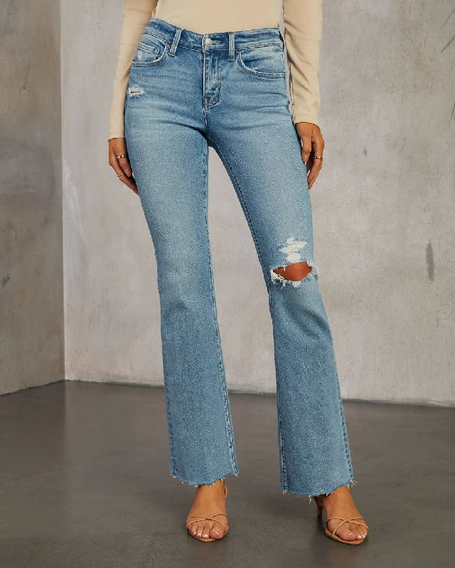 Fringed Jeans for Western -Ziggy Distressed Mid Rise Bootcut Jeans