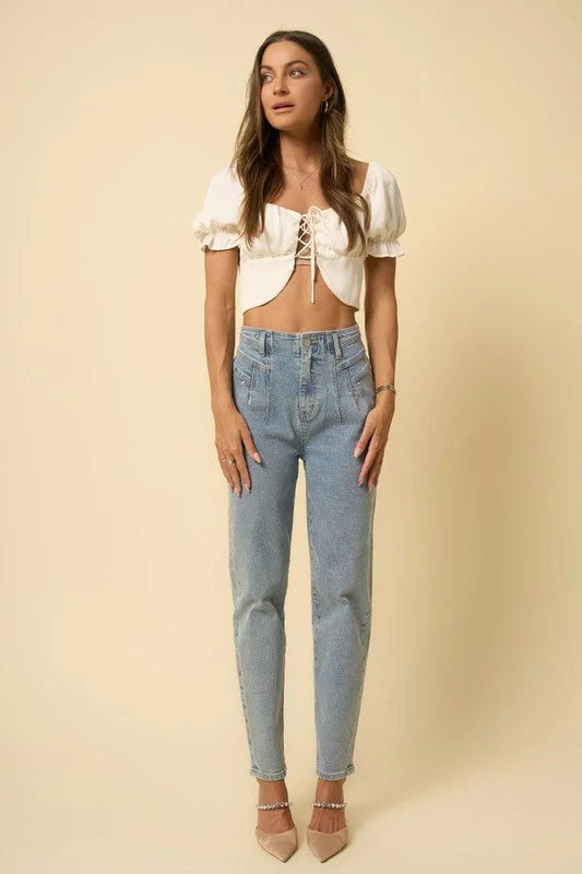 Birthday Jeans for Celebration -High Waist Seamed Tapered Jeans