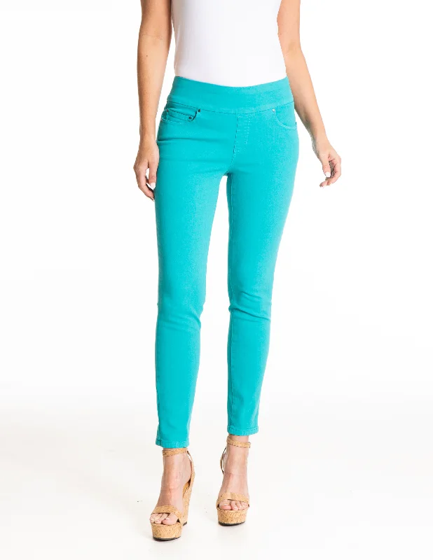 Sustainable Jeans for Eco -4 WAY STRETCH PULL ON SKINNY ANKLE JEAN - Bright Turquoise