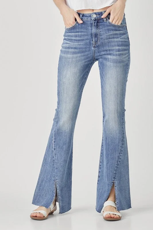 Work Jeans for Tough Jobs -Risen Jeans High Rise Twisted Hem Flare Jeans