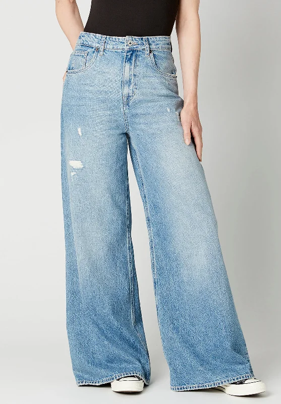 Frayed Hem Jeans for Edgy -Alice High Rise Super Wide Leg Women's Jeans - BL15823