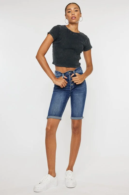 Distressed Jeans for Edgy Style -High Rise Cuff Bermuda Jeans