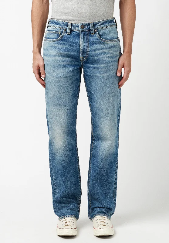 Overalls Jeans for Workwear -Relaxed Straight Driven Men's Jeans in Bleached Down Blue - BM22878