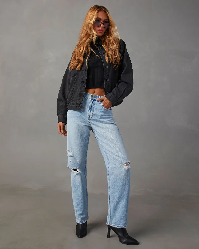 Low Waisted Jeans for Casual -Sadine Distressed High Rise Straight Jeans