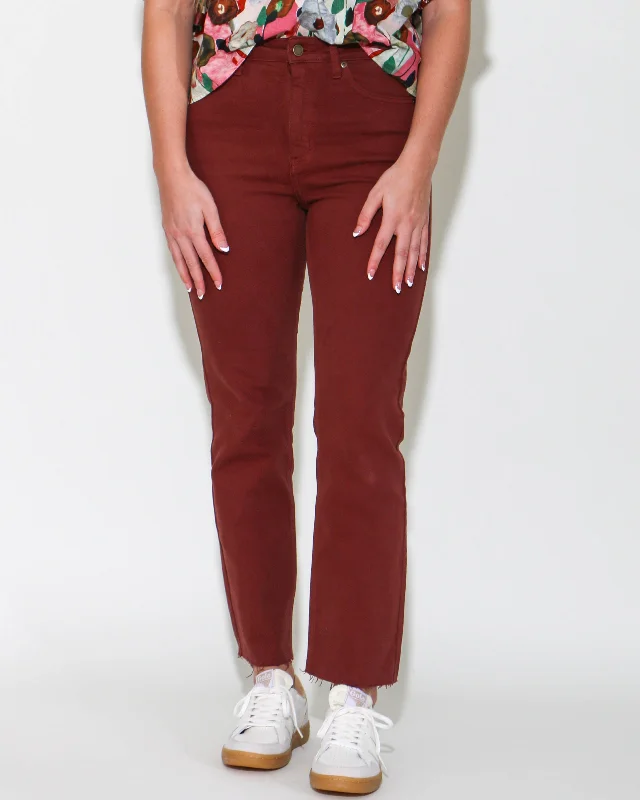 Five Pocket Jeans for Storage -Cut Off Straight Leg Jeans Burgandy