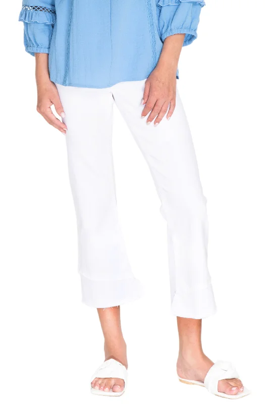 Father's Day Jeans for Present -ASYMMETRICAL FRINGE KICK CROP JEAN- White