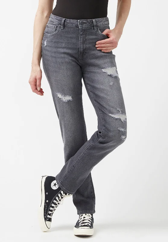 Side Pocket Jeans for Extra -High Rise Straight Jayden Women's Jeans in Authentic Grey - BL15845