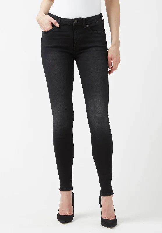 Straight Jeans for Classic Style -Mid Rise Skinny Alexa Women's Jeans in Faded Black- BL15843