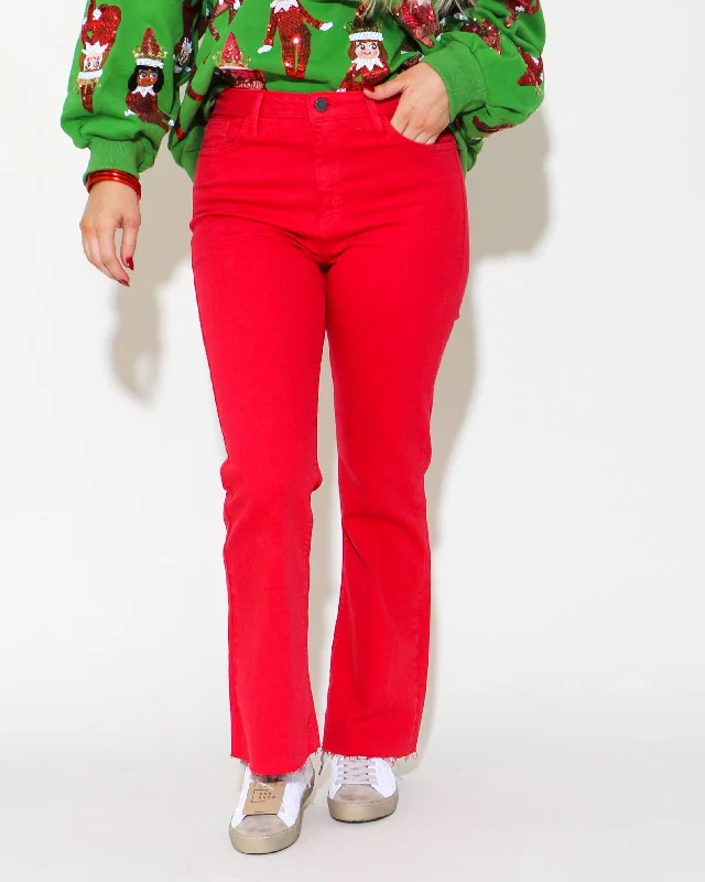 Painted Back Pocket Jeans for Artistic -Red Cropped Demi Flare Jeans