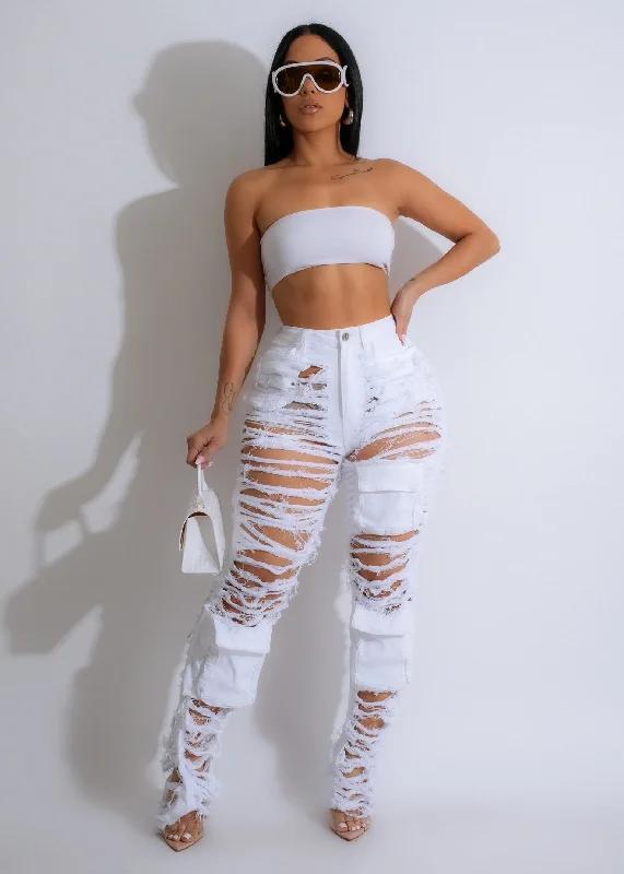 Five Pocket Jeans for Storage -Get Lucky  Ripped Jeans White