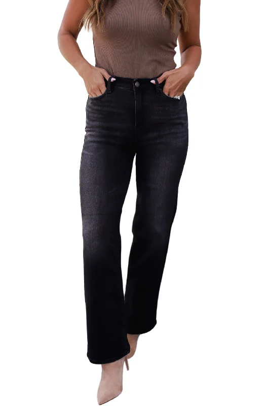 Mini Skirt Jeans for Flirty -Eleanor High Rise Classic Straight Jeans in Washed Black