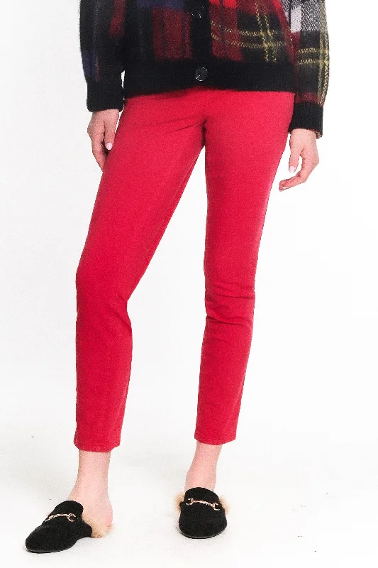 Bermuda Shorts Jeans for Modesty -4 WAY STRETCH PULL ON SKINNY ANKLE JEAN - Ruby Red