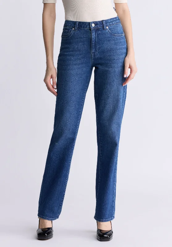 Colored Jeans for Variety -Mid Rise Straight Mary Women's Jeans, Contrasting Indigo  - BL15988