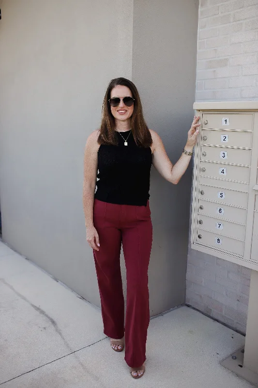 Rolled Shorts Jeans for Style -Phoebe High Rise Front Seam Straight Jeans in Burgundy