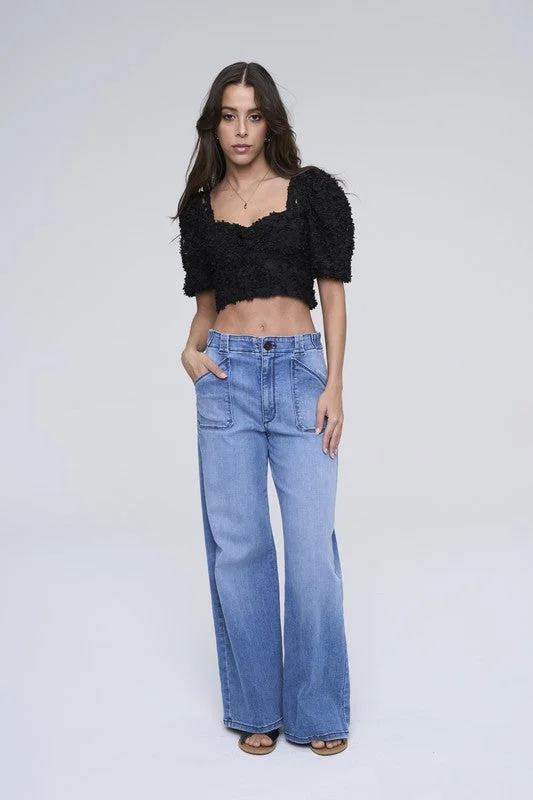 Rolled Shorts Jeans for Style -High Rise Ultra Stretch Wide Leg Jean