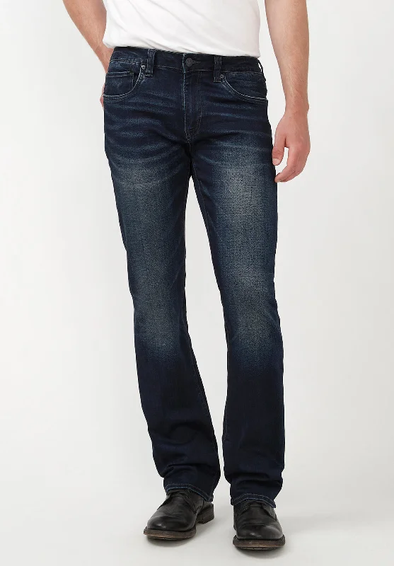 Wedding Jeans for Casual -Slim Boot King Men's Jeans in Whiskered and Sanded Dark Blue - BM22675