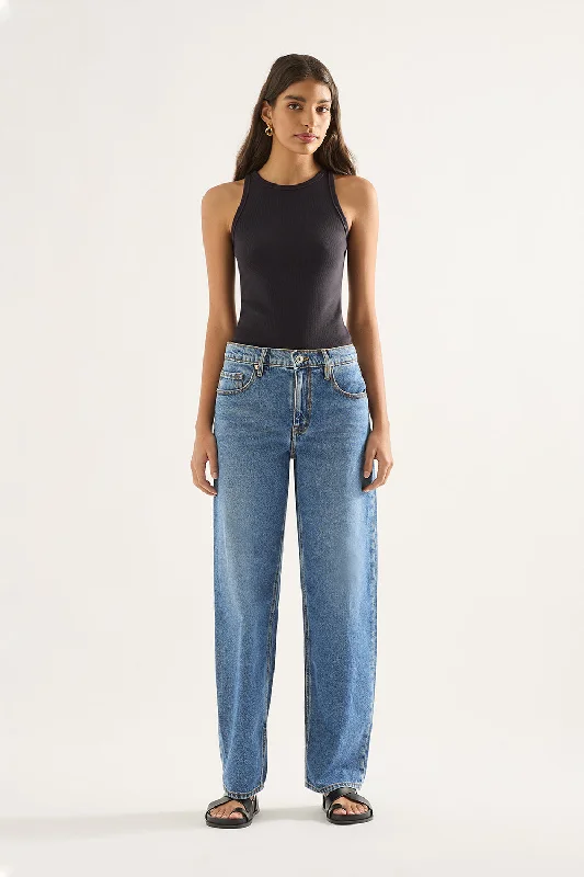 Distressed Jeans for Edgy Style -Avril Mid Slouchy Wide Jean Moment Mid Blue